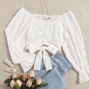 white crop top with tie on the back